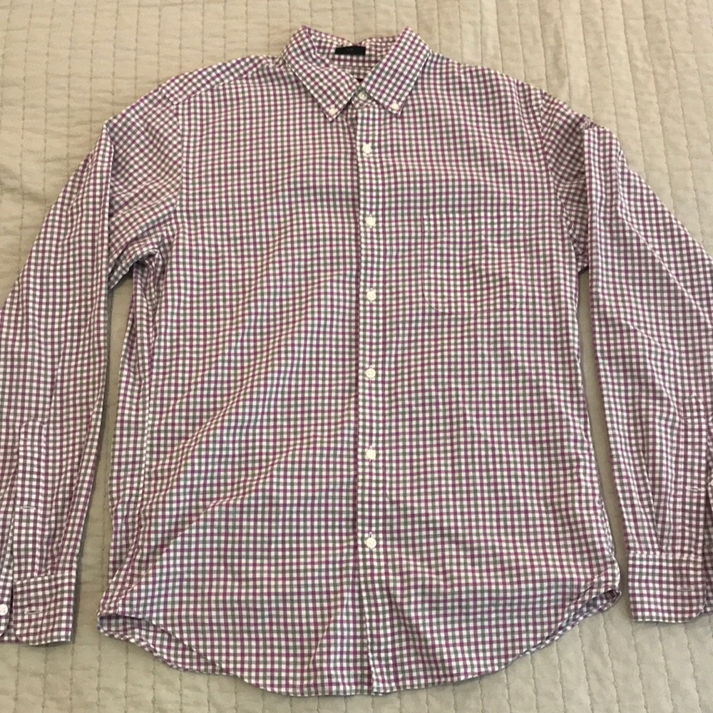 J. Crew Purple/Gray Gingham Slim Fit Shirt Medium M